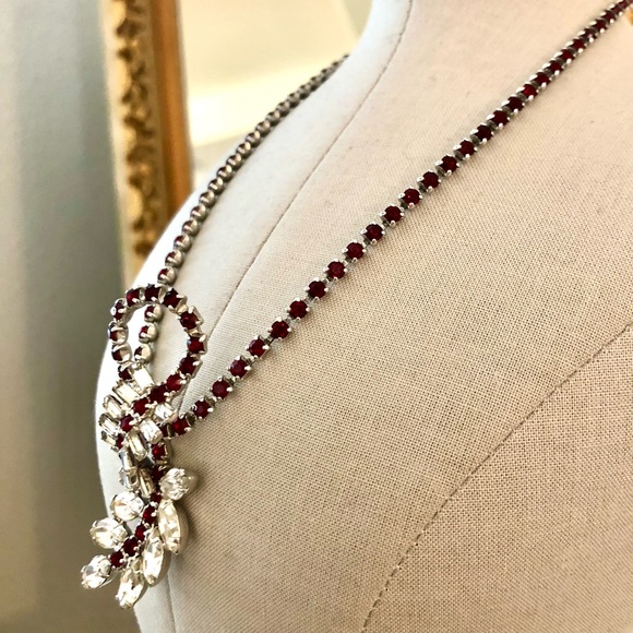 Vintage Deco Ruby Red Rhinestone Necklace Set - Picture 8 of 17